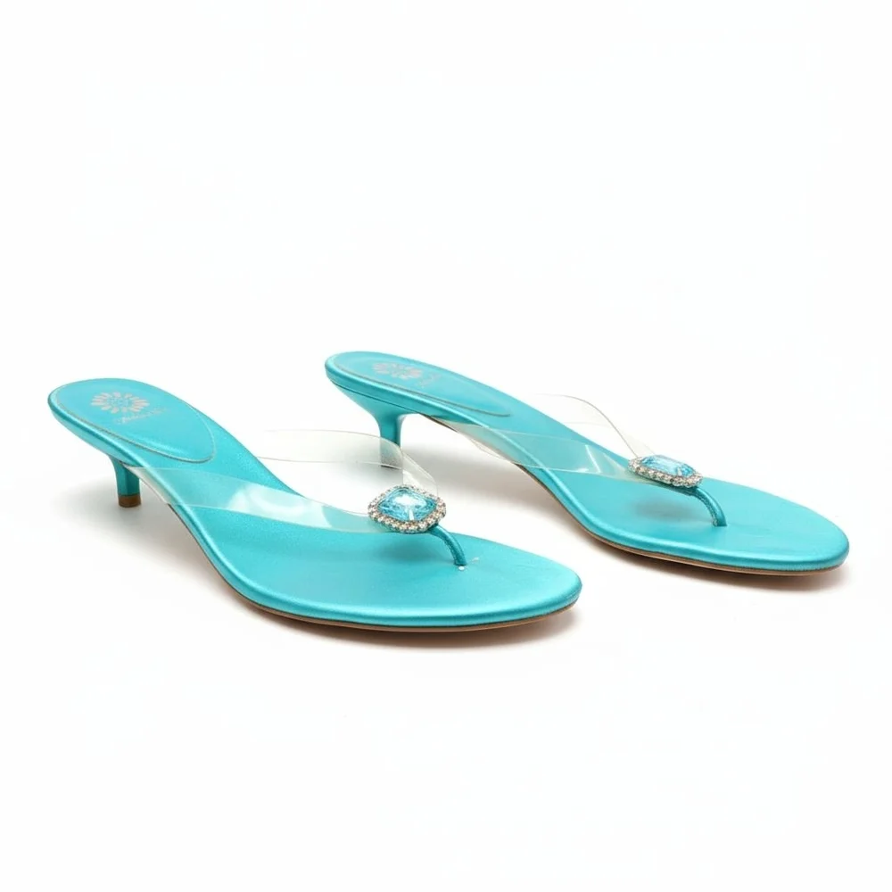 GUC Yellow Box Turquoise Thong Rhinestones 8.5 Sandals!! - Picture 9 of 10